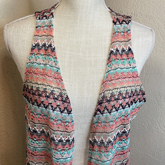 Signature 1 Studio Ladies Striped Knit Cover Up Fringe Vest - Picture 2 of 11